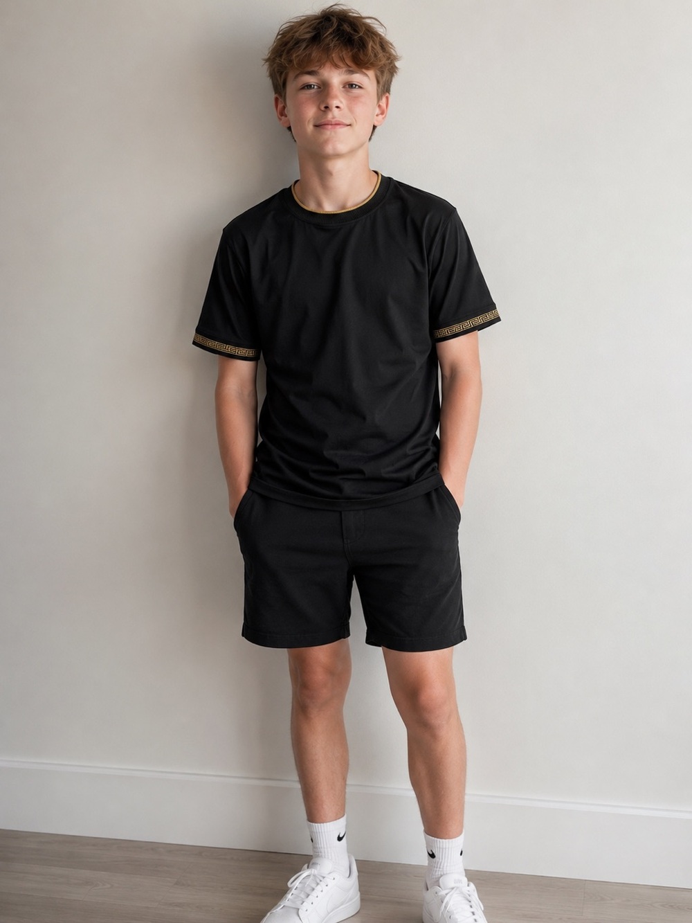 Denim & Flower • NWT Black Short Sleeve Tee with Gold Trim